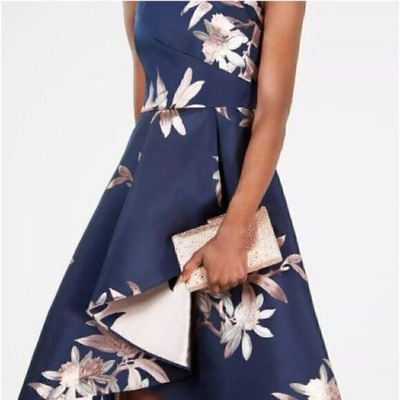 Adrianna Papell, Jacquard Halter Dress, Size 4(US), navy blush - Picture 8 of 14